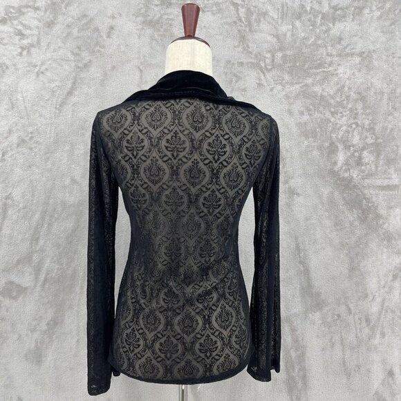 Vintage 90s Sheer Velvet Burnout Bell Sleeve V-Neck Top Hippie Goth - Picture 6 of 10